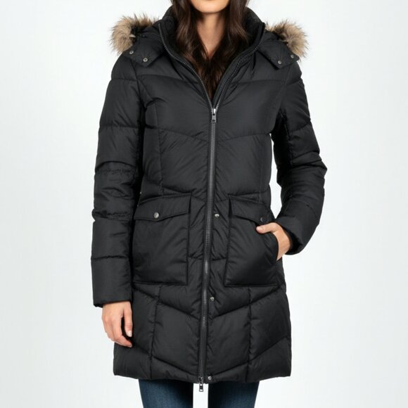 🔥 EDDIE BAUER Down Parka | Womens Black Long Winter Coat Sz (S) - Picture 1 of 7
